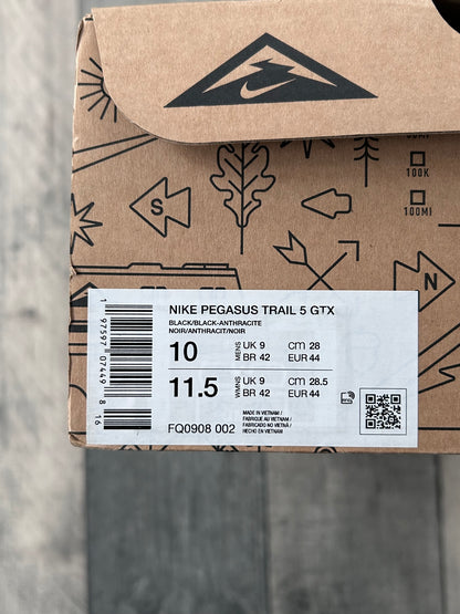 Nike Pegasus Trail 5 GTX Triple Black Waterproof Trail Shoes - UK 9